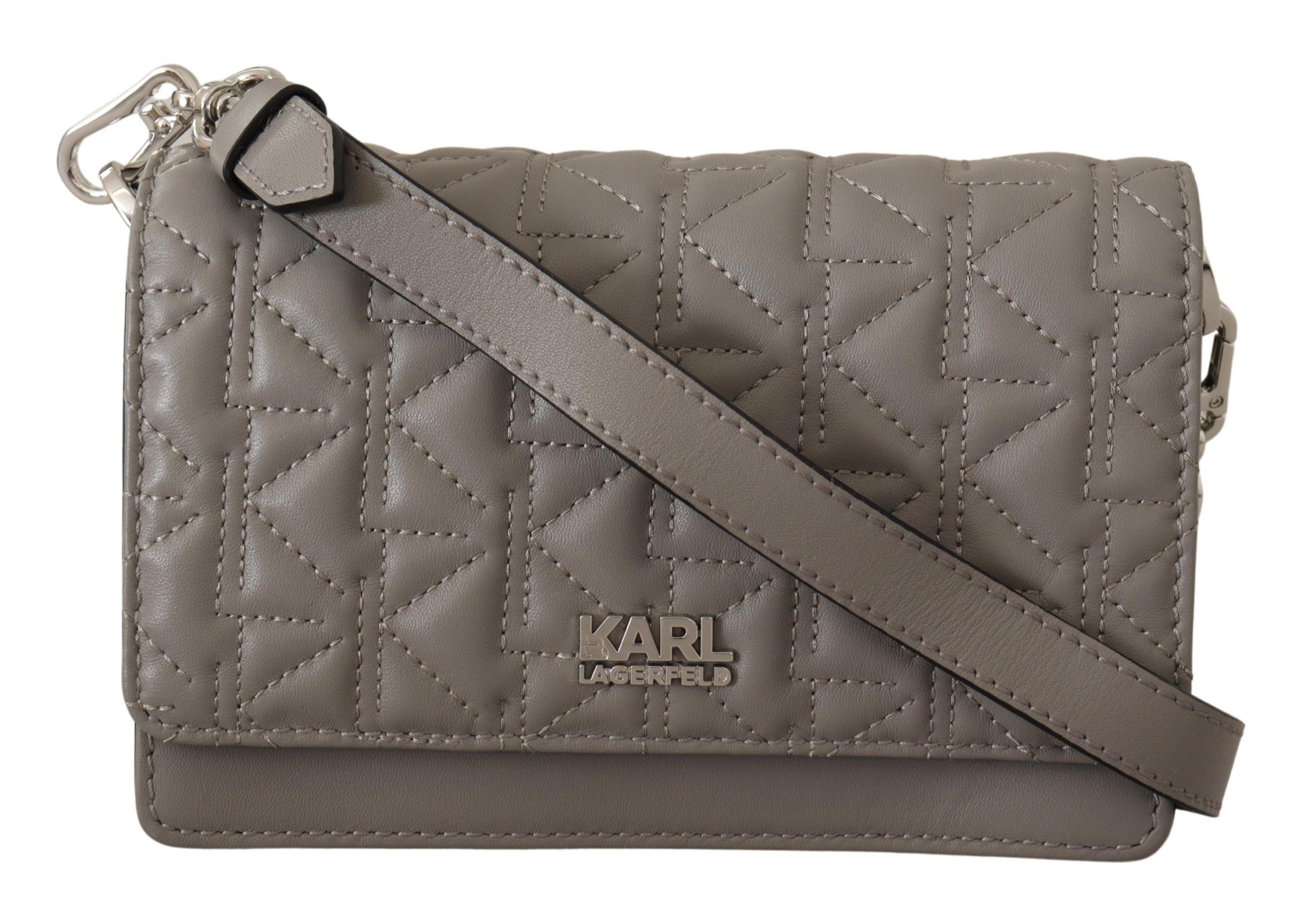 Karl Lagerfeld Elegante bolso bandolera de piel gris-1