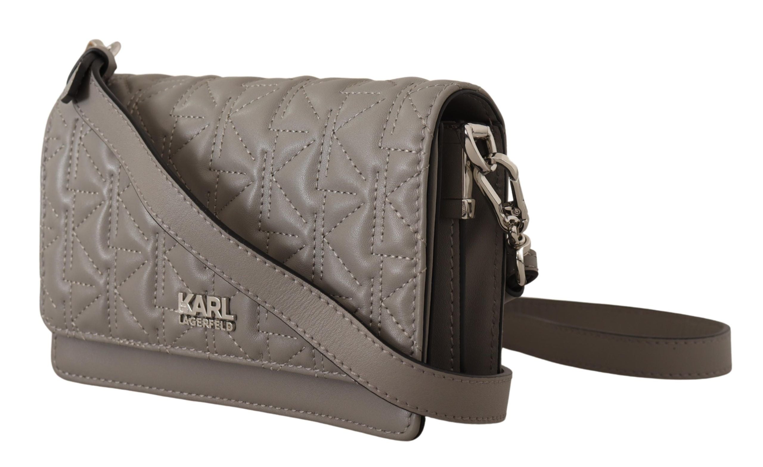 Karl Lagerfeld Elegante bolso bandolera de piel gris-3