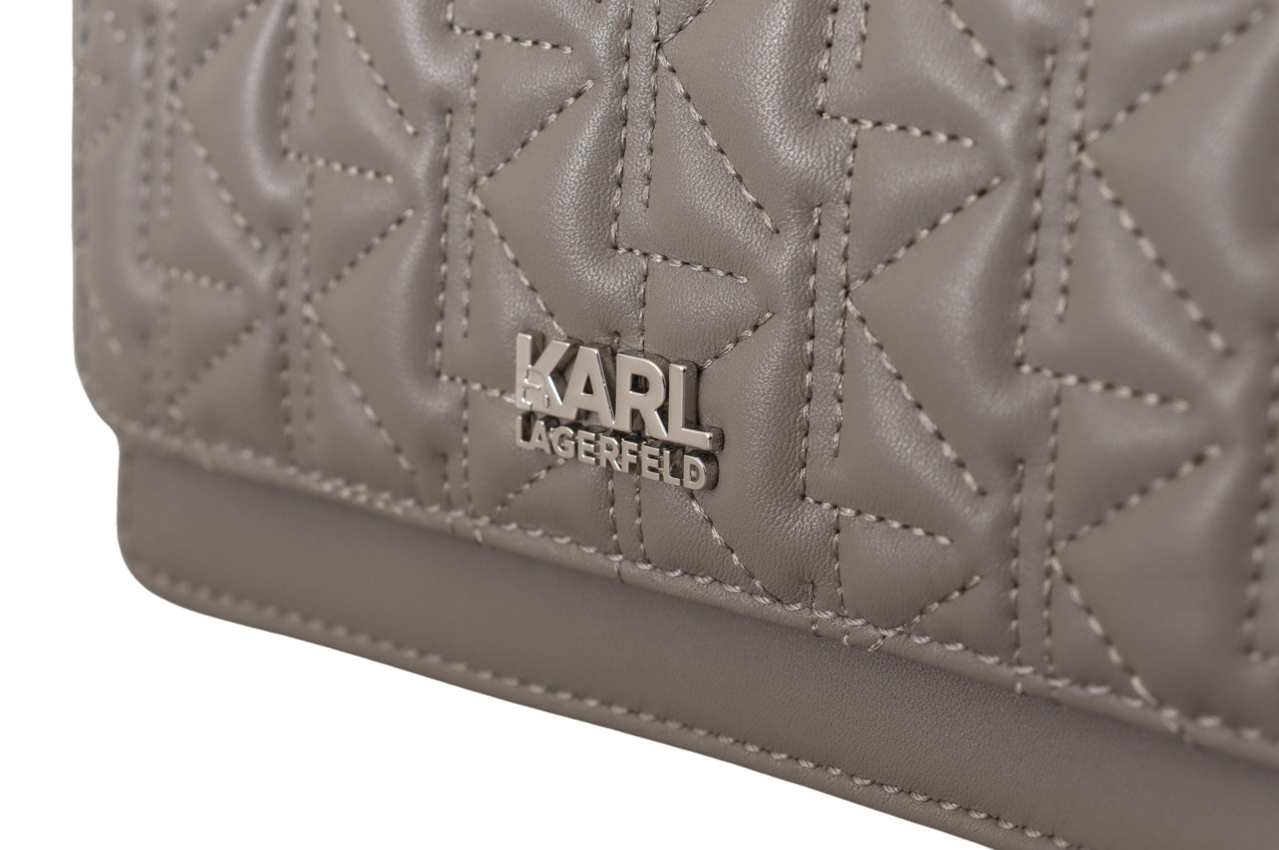 Karl Lagerfeld Elegante bolso bandolera de piel gris-6