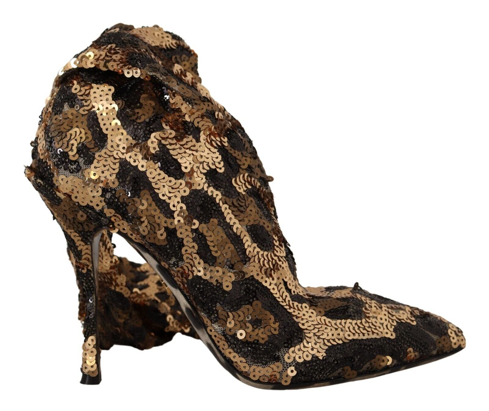 Dolce & Gabbana Gold Leopard Sequin Heels Boots Shoes