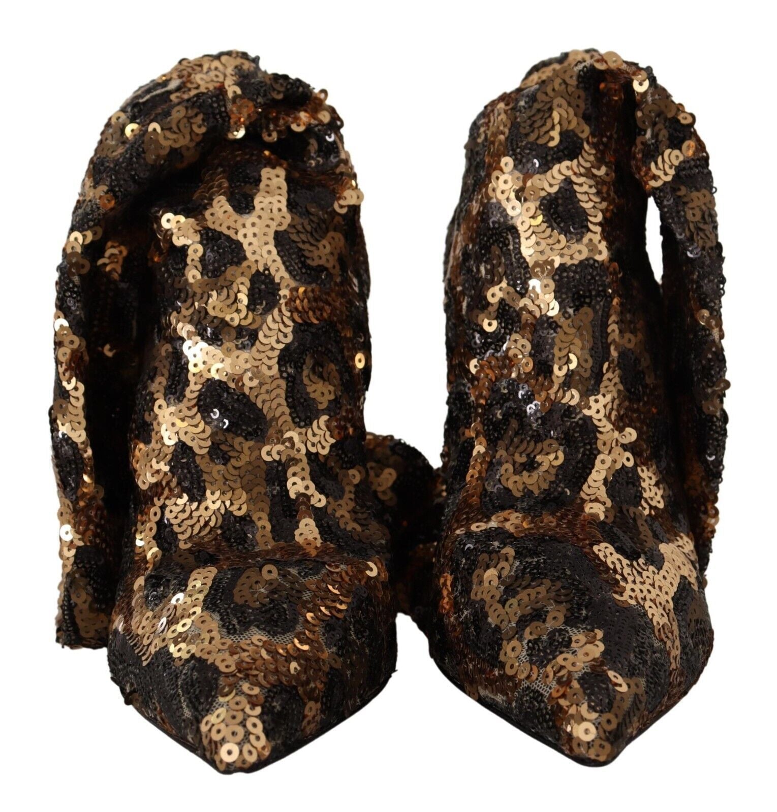 Dolce & Gabbana Gold Leopard Sequin Heels Boots Shoes-2