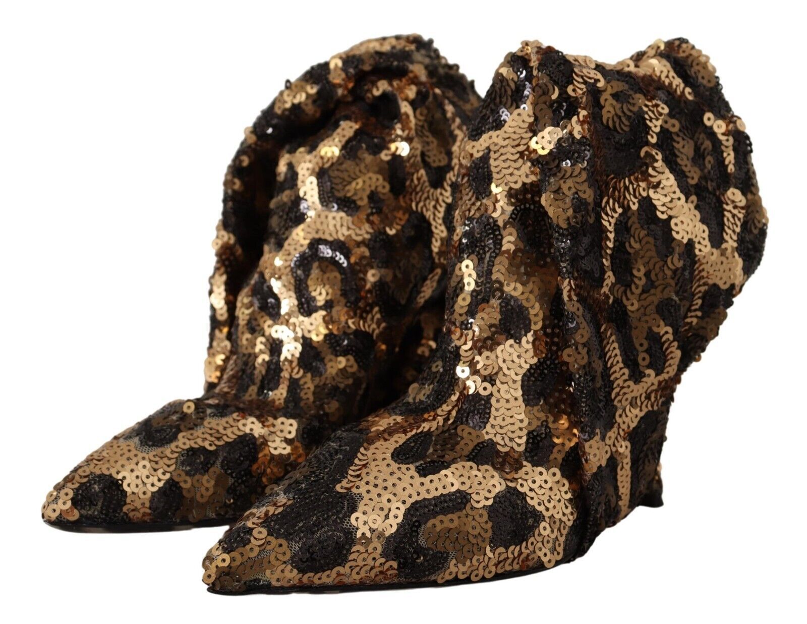 Dolce & Gabbana Gold Leopard Sequin Heels Boots Shoes-3