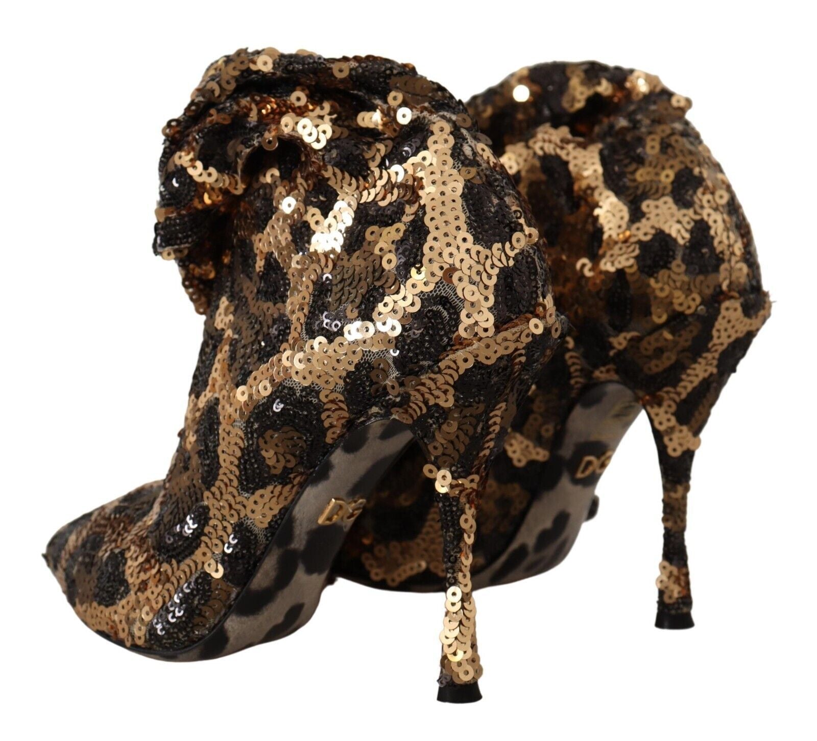 Dolce & Gabbana Gold Leopard Sequin Heels Boots Shoes-4
