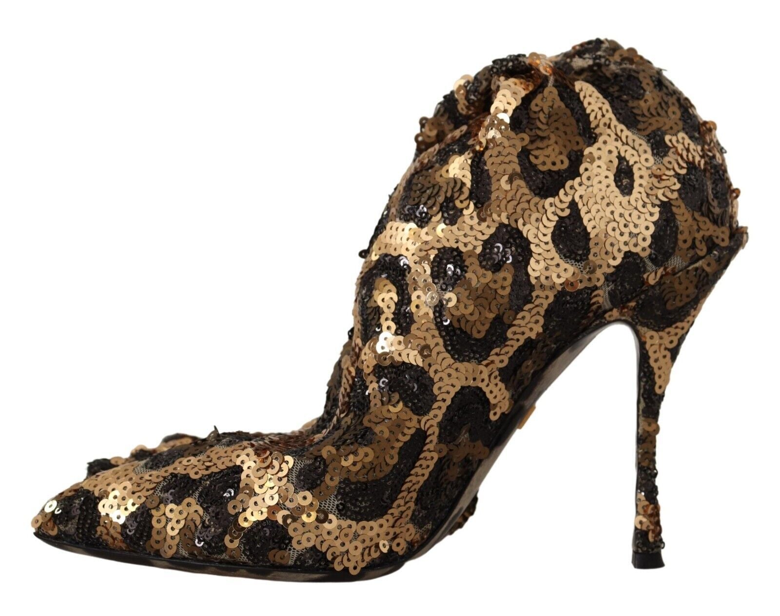 Dolce & Gabbana Gold Leopard Sequin Heels Boots Shoes-5