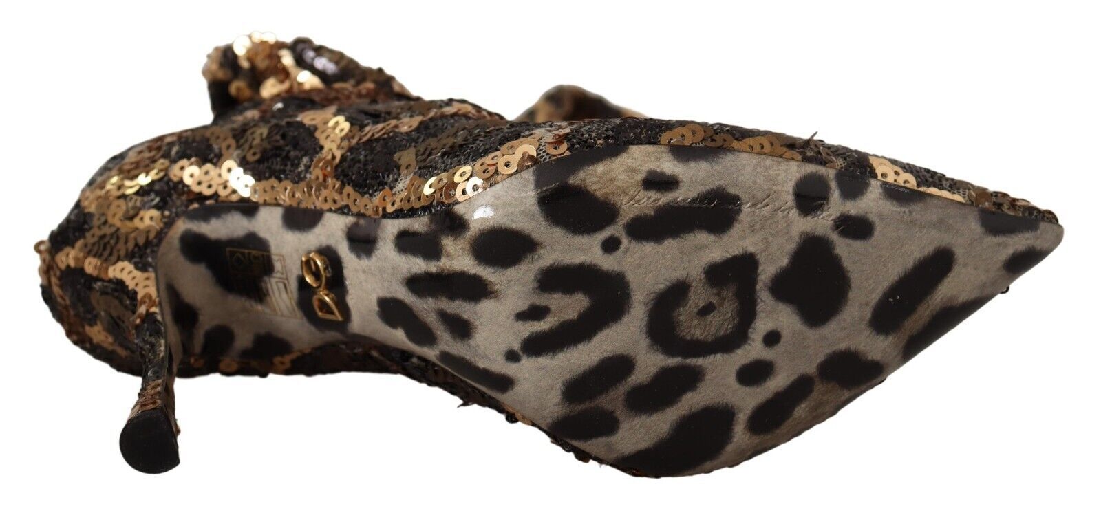 Dolce & Gabbana Gold Leopard Sequin Heels Boots Shoes-6