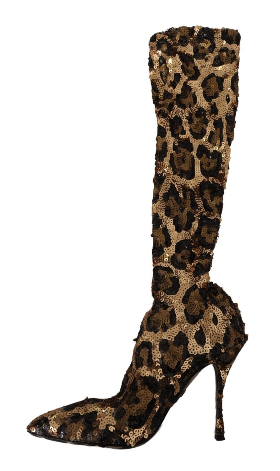 Dolce & Gabbana Gold Leopard Sequin Heels Boots Shoes-7