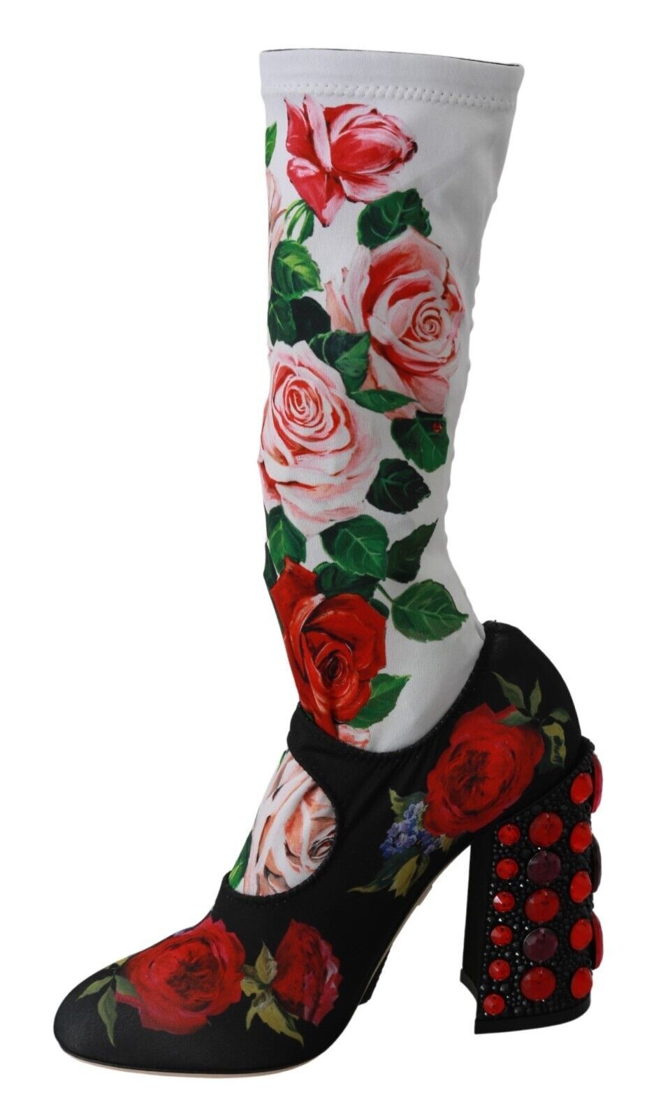 Dolce & Gabbana Black Floral Socks Crystal Jersey Boots Shoes-2