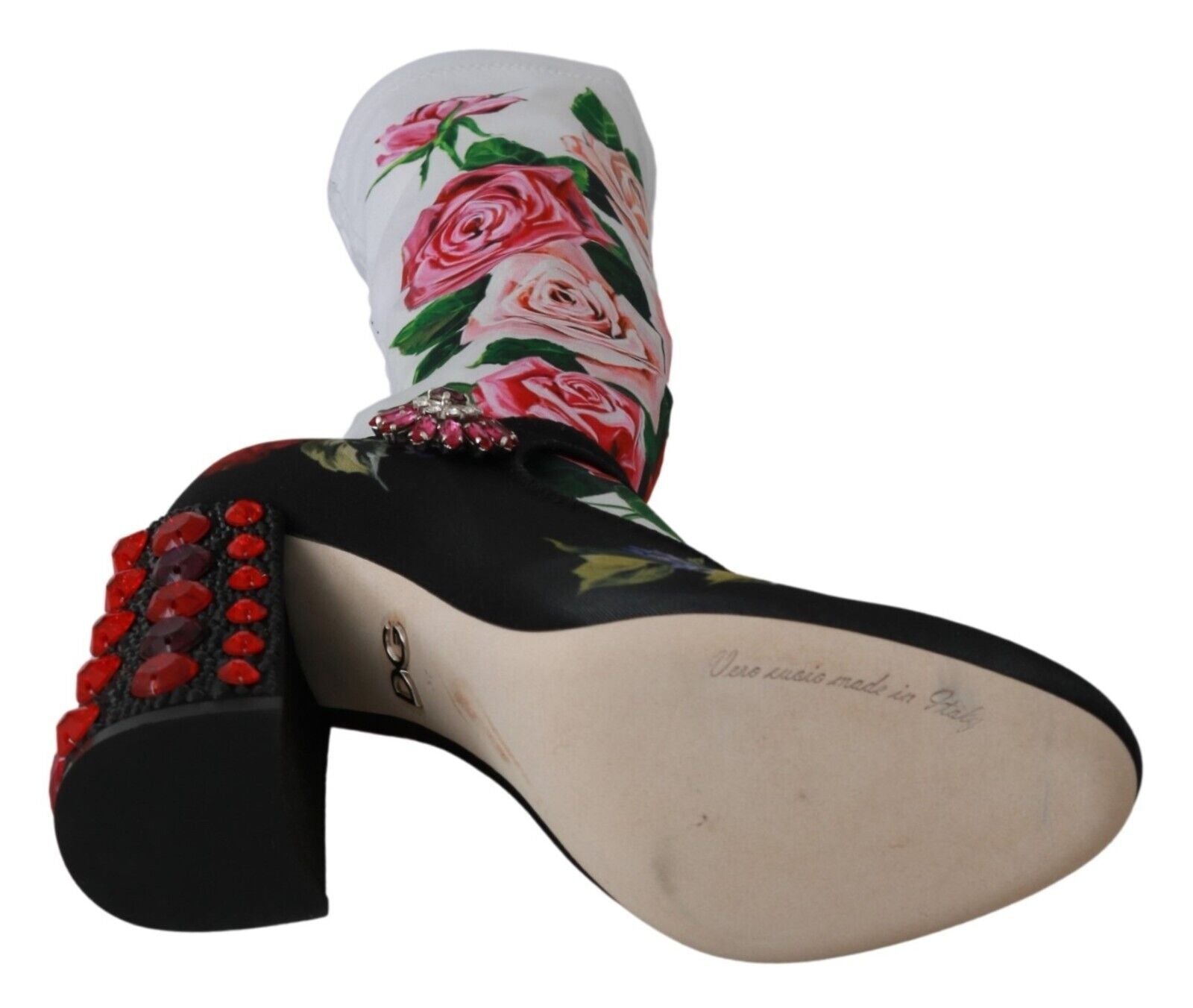 Dolce & Gabbana Black Floral Socks Crystal Jersey Boots Shoes-3