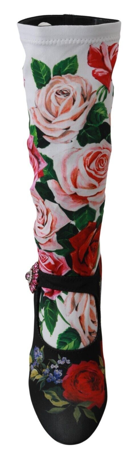 Dolce & Gabbana Black Floral Socks Crystal Jersey Boots Shoes-4