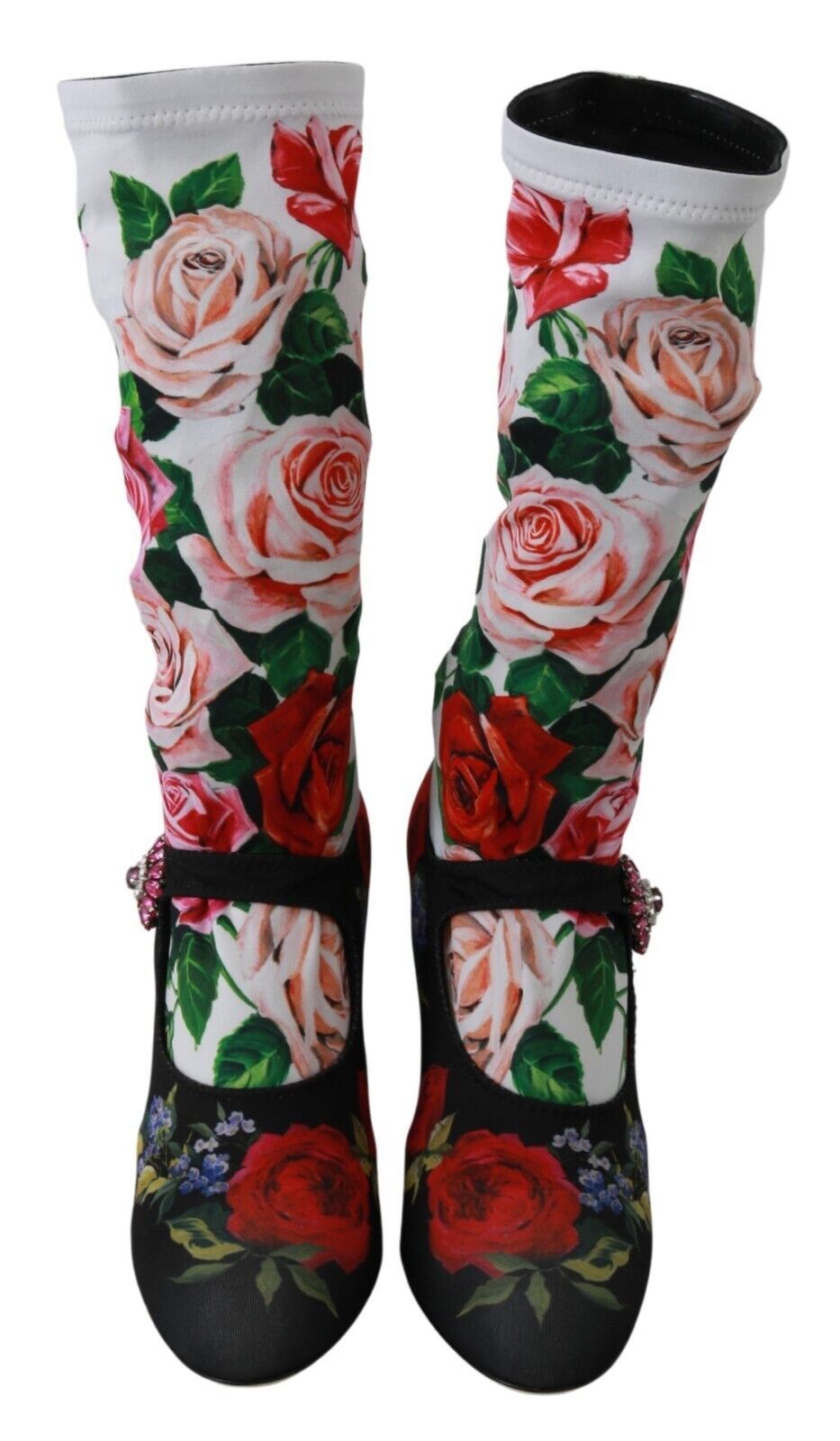 Dolce & Gabbana Black Floral Socks Crystal Jersey Boots Shoes-5
