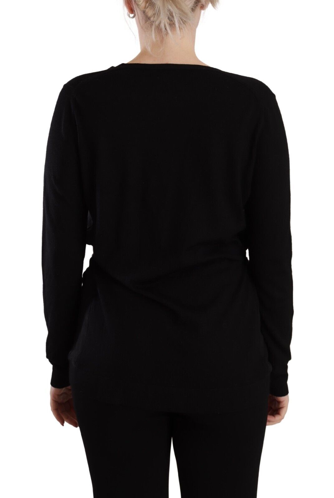 Dolce & Gabbana black wool sweater top with V-neck and long sleeves-3