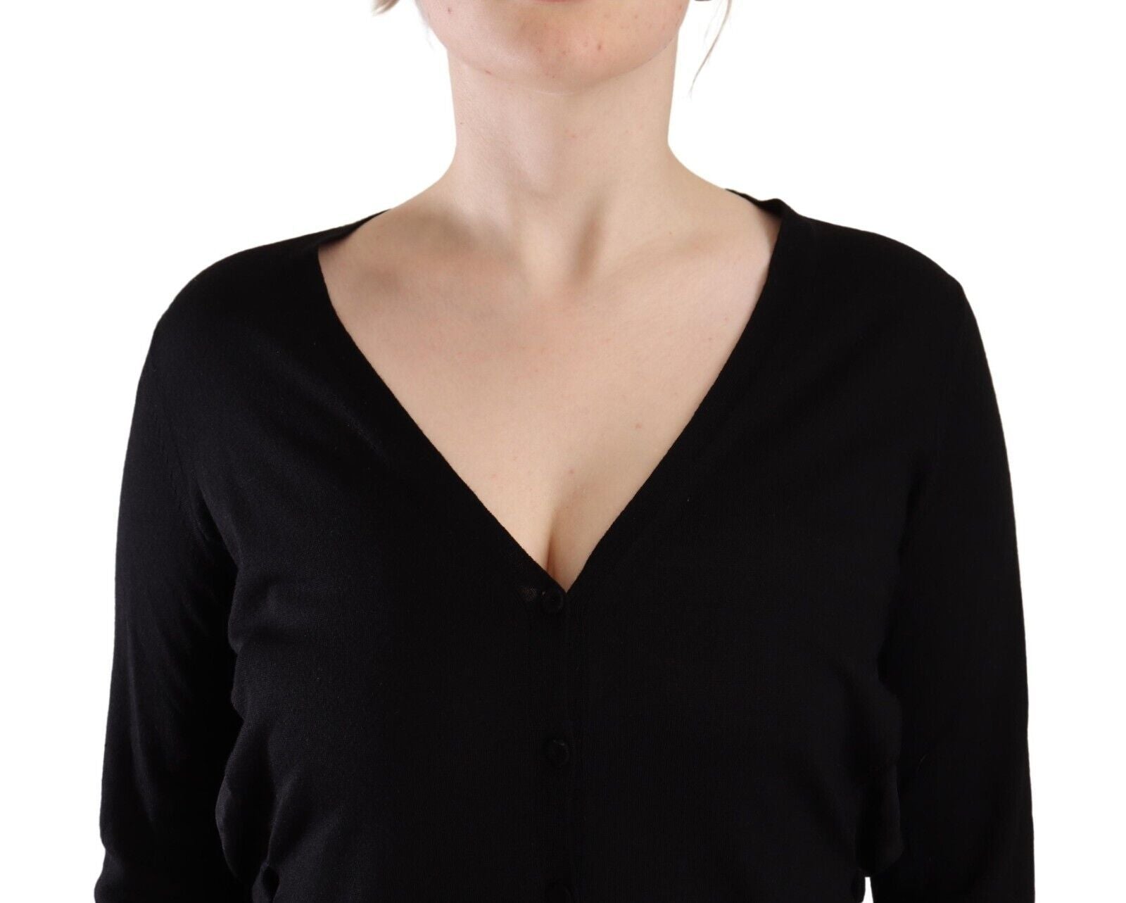 Dolce & Gabbana black wool sweater top with V-neck and long sleeves-4