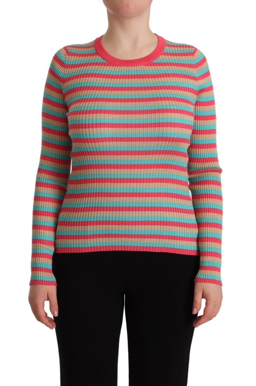 Dolce & Gabbana Multicolor Streifen Seide Rundhalsausschnitt Pullover Top-1
