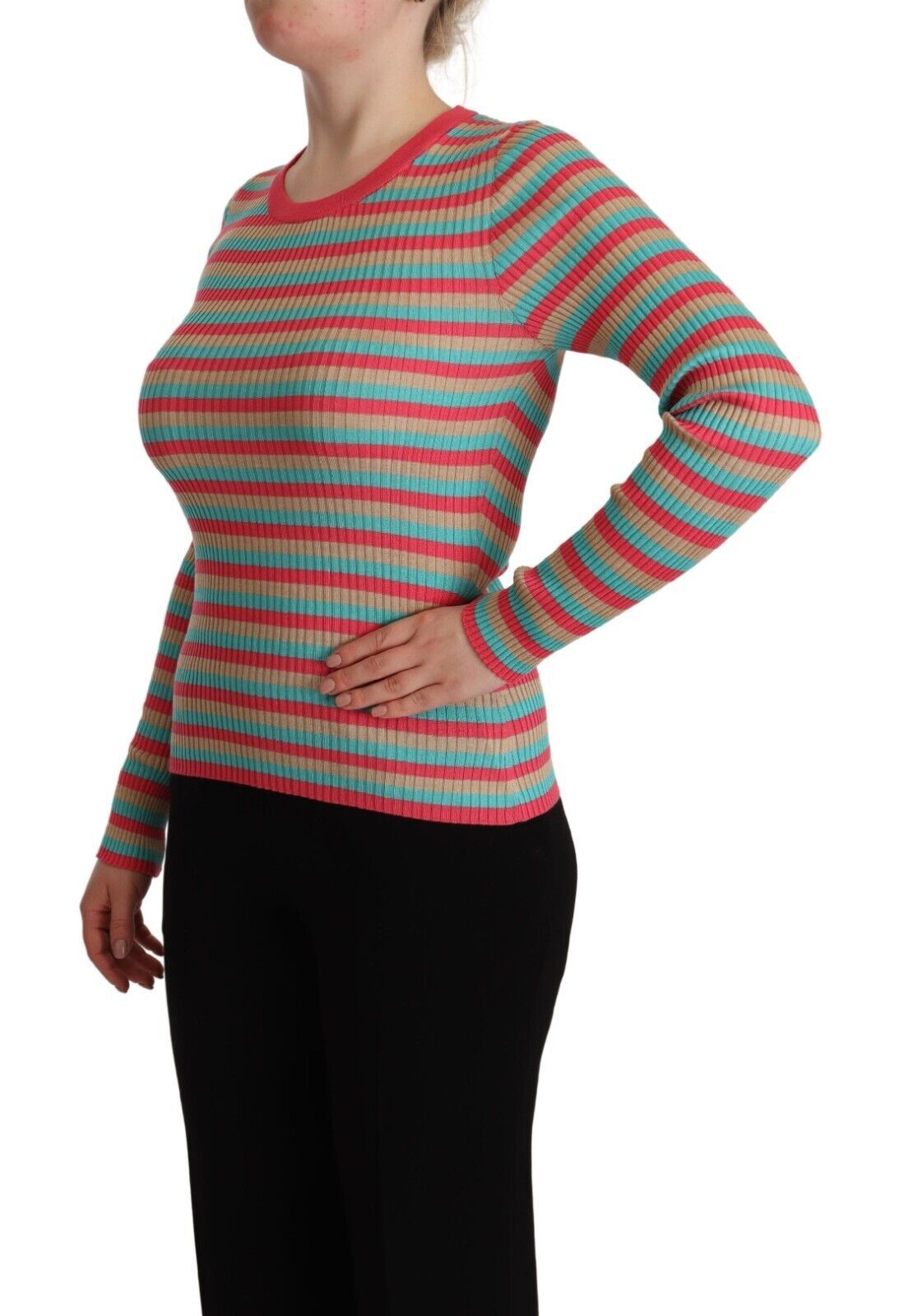 Dolce & Gabbana Multicolor Streifen Seide Rundhalsausschnitt Pullover Top-2