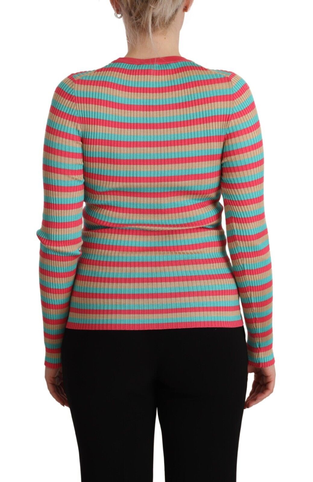 Dolce & Gabbana Multicolor Streifen Seide Rundhalsausschnitt Pullover Top-3