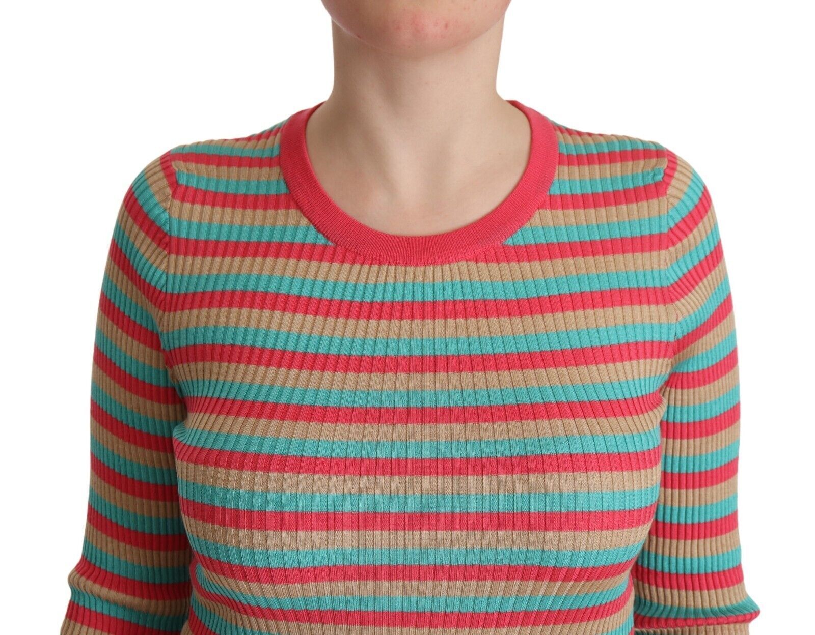 Dolce & Gabbana Multicolor Streifen Seide Rundhalsausschnitt Pullover Top-4