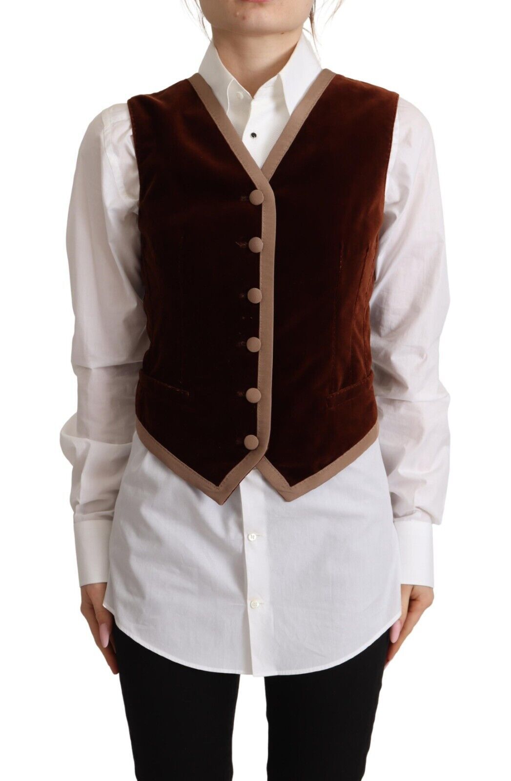 Dolce & Gabbana Bordeaux sleeveless V-neck vest top in cotton velvet-1