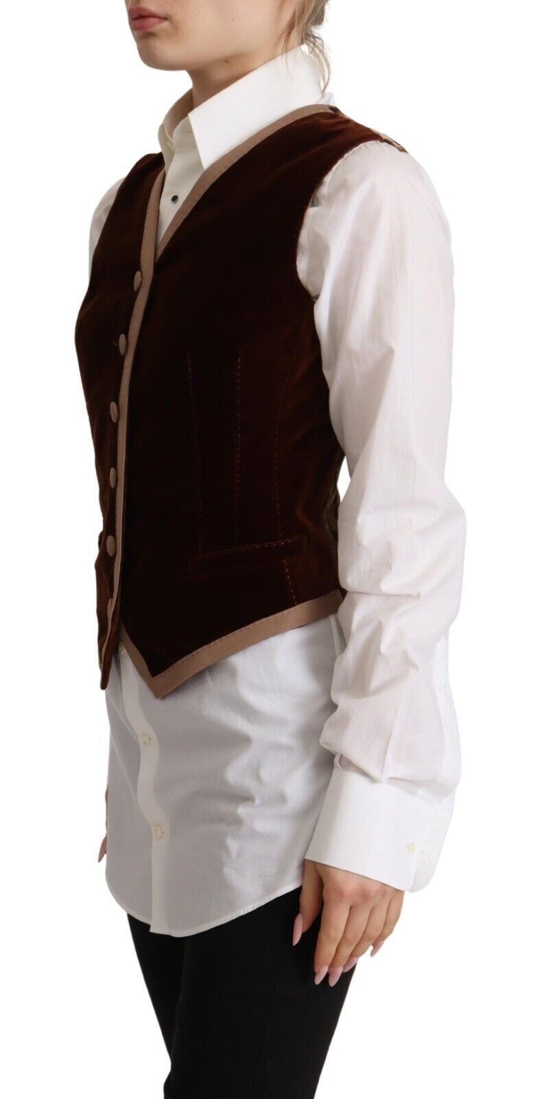 Dolce & Gabbana Bordeaux sleeveless V-neck vest top in cotton velvet-2