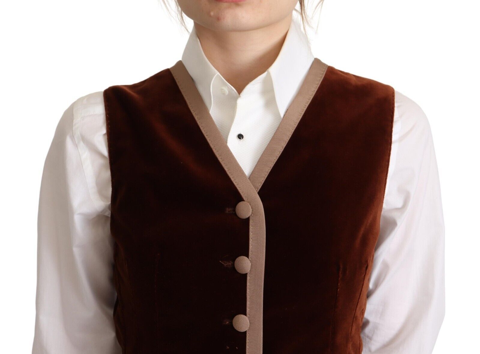 Dolce & Gabbana Bordeaux sleeveless V-neck vest top in cotton velvet-4