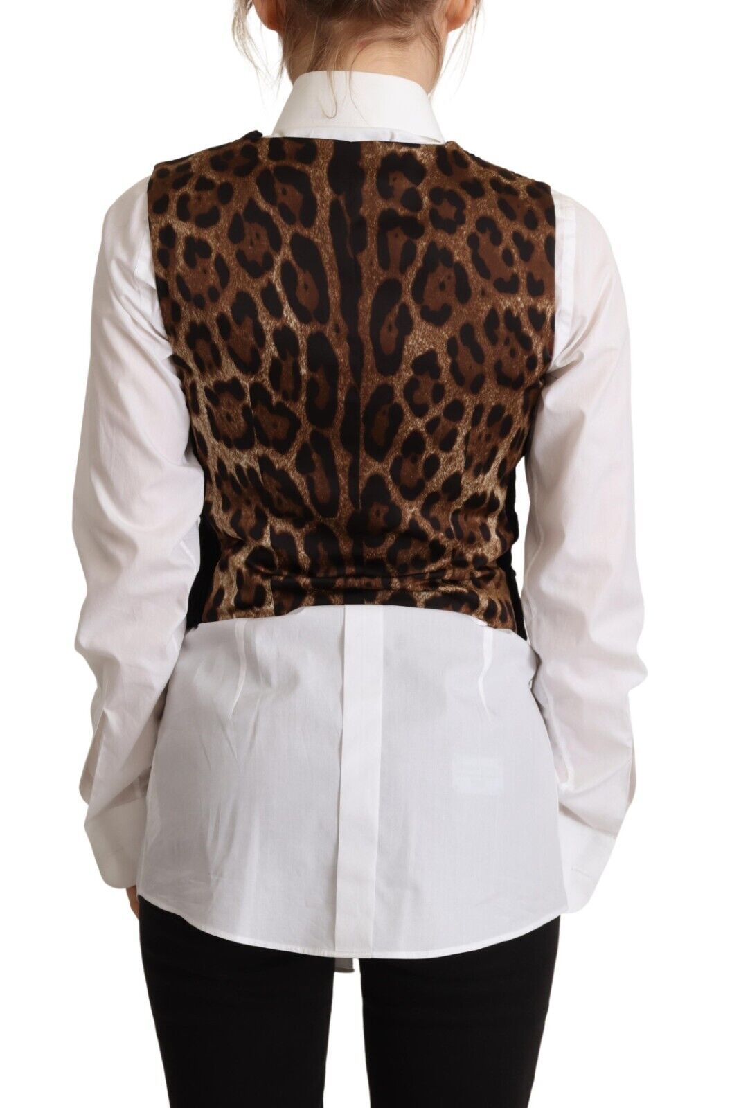 Dolce & Gabbana Black V-Neck Leopard Corduroy Button Vest Top-3