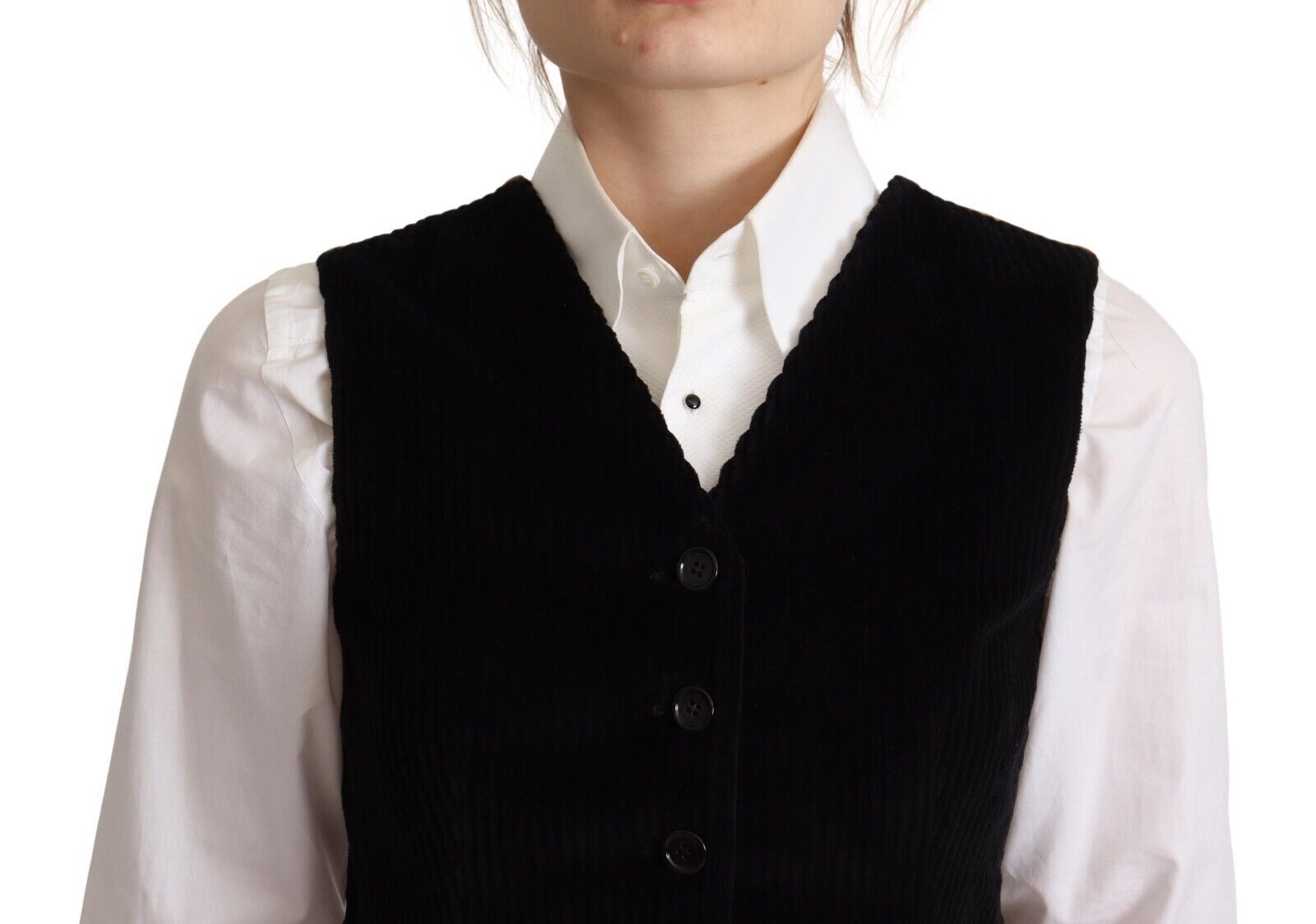 Dolce & Gabbana Black V-Neck Leopard Corduroy Button Vest Top-4