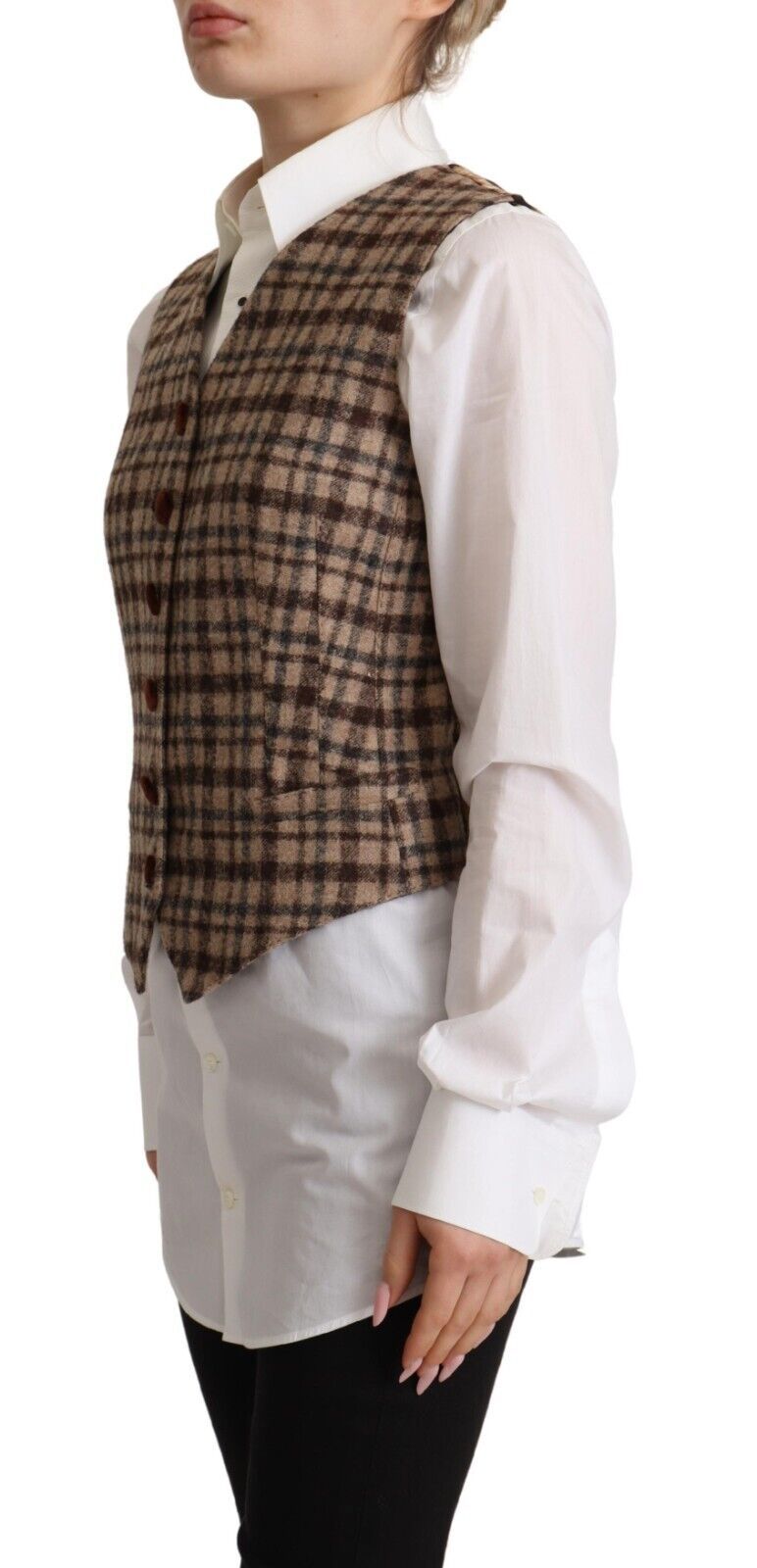 Dolce & Gabbana brown checked leopard print top with V-neck and sleeveless vest-2