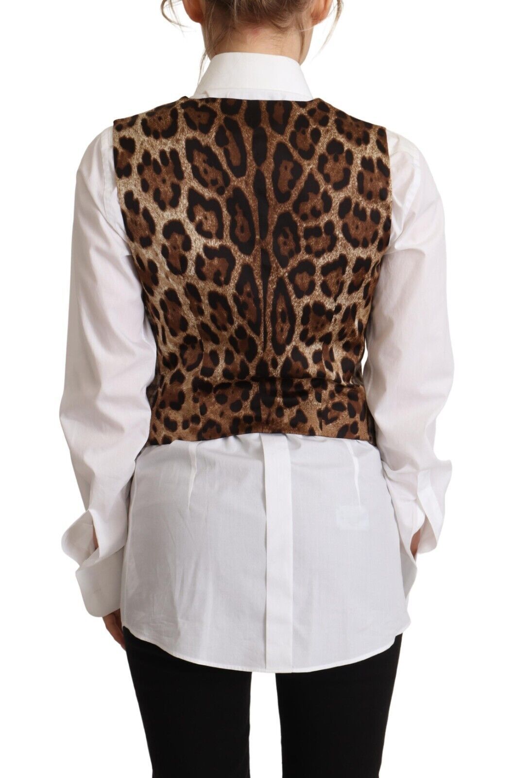 Dolce & Gabbana brown checked leopard print top with V-neck and sleeveless vest-3