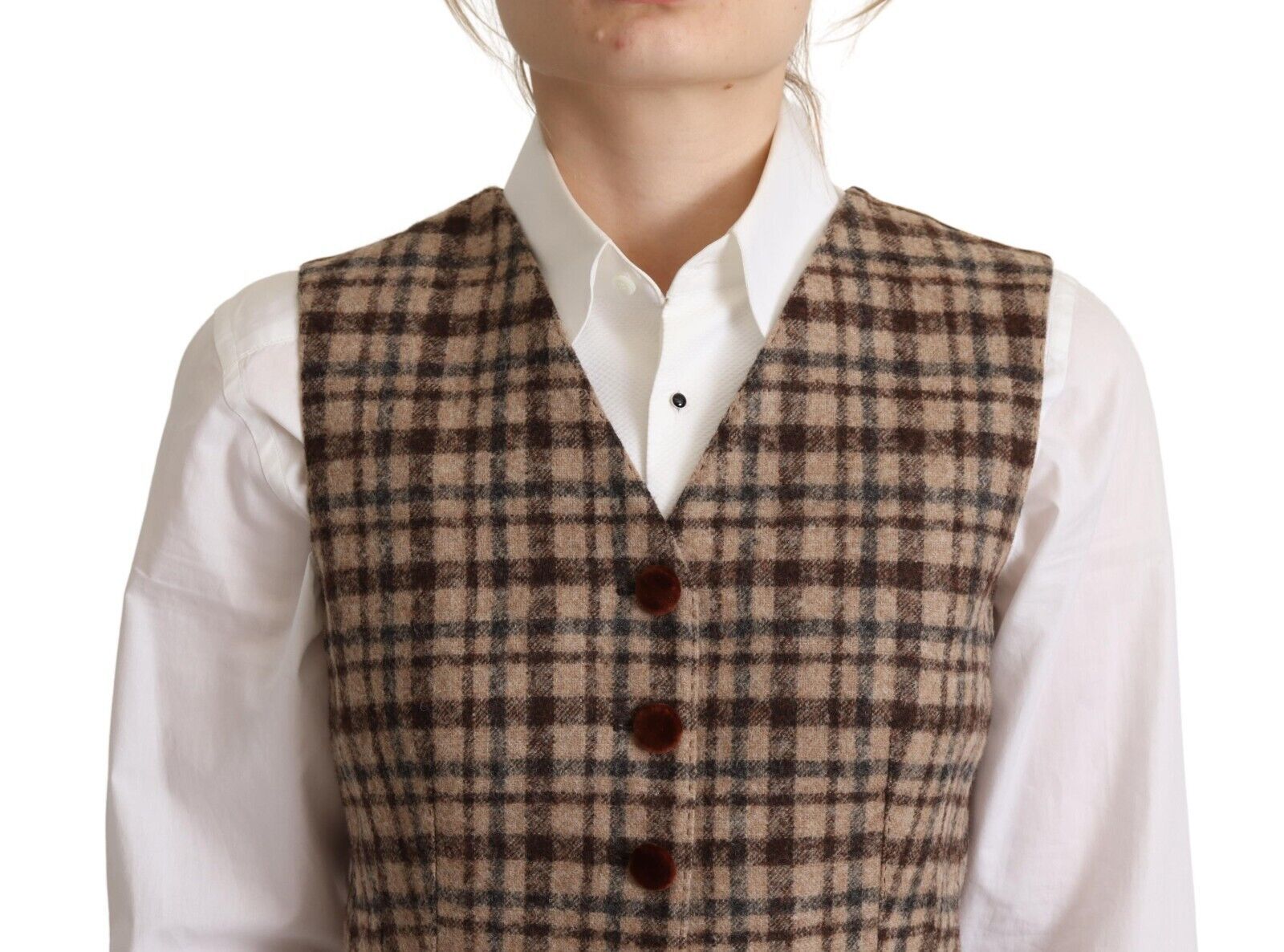 Dolce & Gabbana brown checked leopard print top with V-neck and sleeveless vest-4