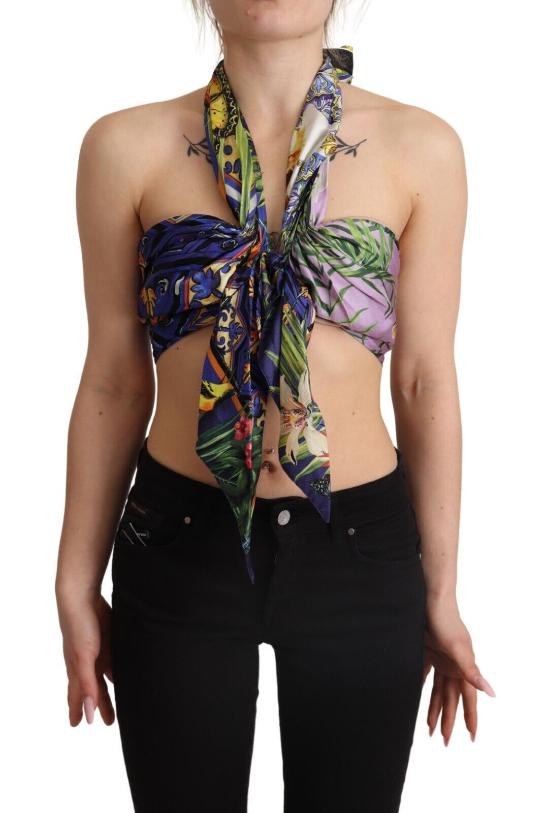 Dolce & Gabbana Multicolor Foulard Silk Halter Cropped Top-2