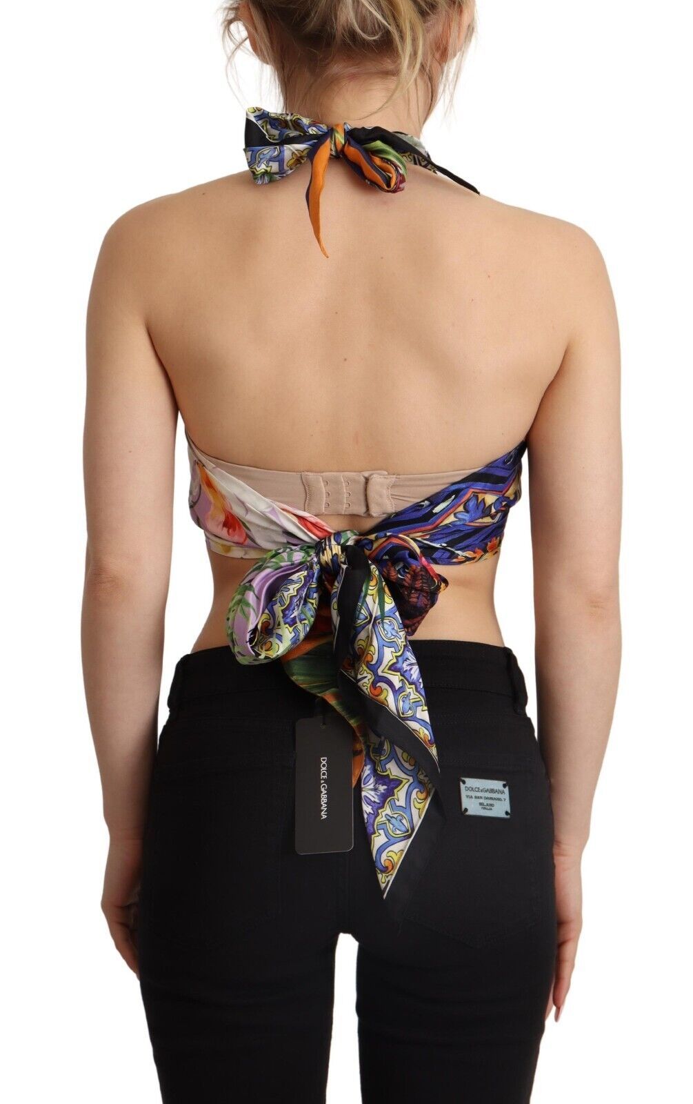 Dolce & Gabbana Multicolor Foulard Silk Halter Cropped Top-3