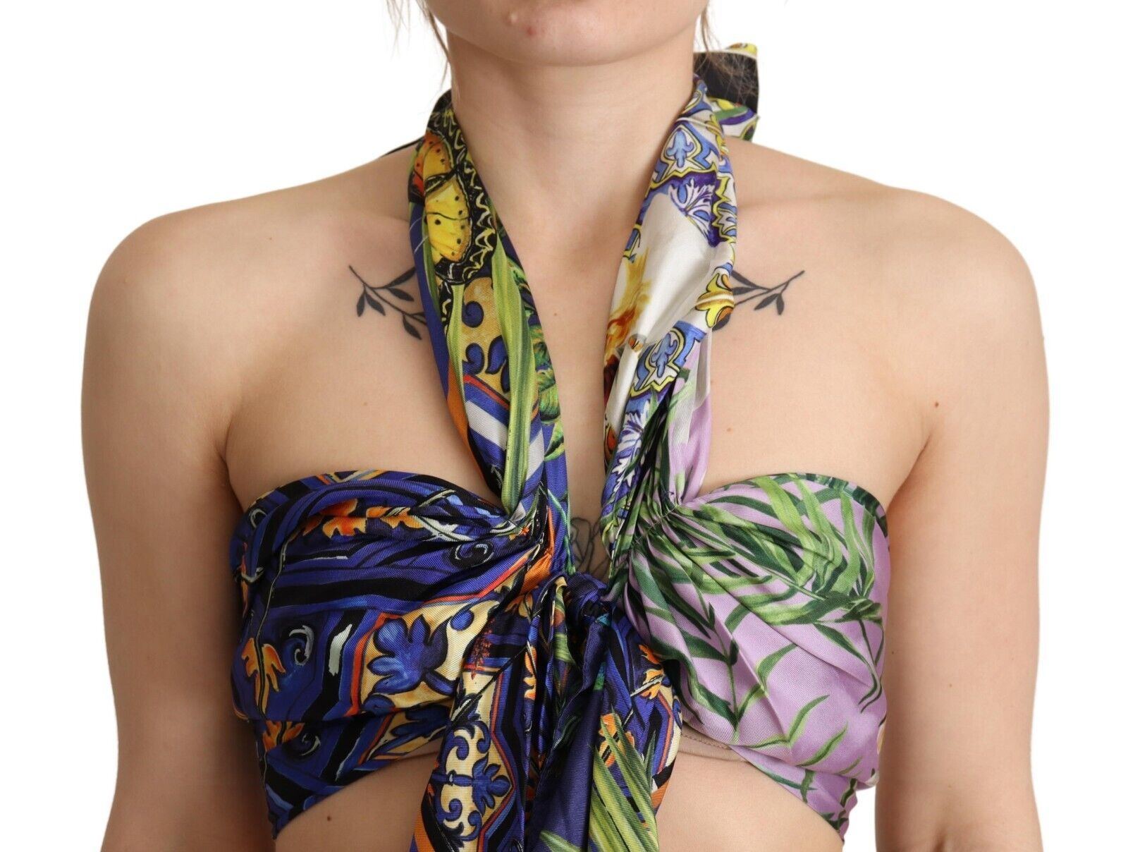 Dolce & Gabbana Multicolor Foulard Silk Halter Cropped Top-4