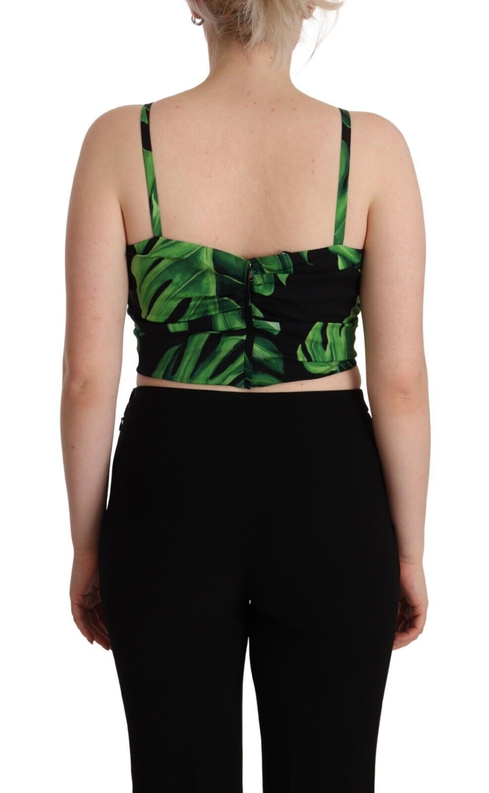 Dolce & Gabbana Black and Green Leaf Silk Halter Top-3