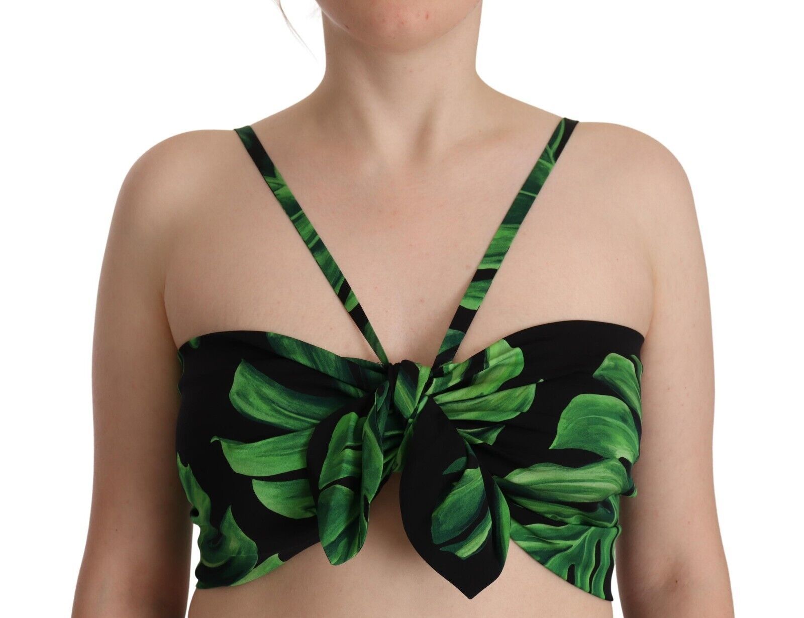 Dolce & Gabbana Black and Green Leaf Silk Halter Top-4