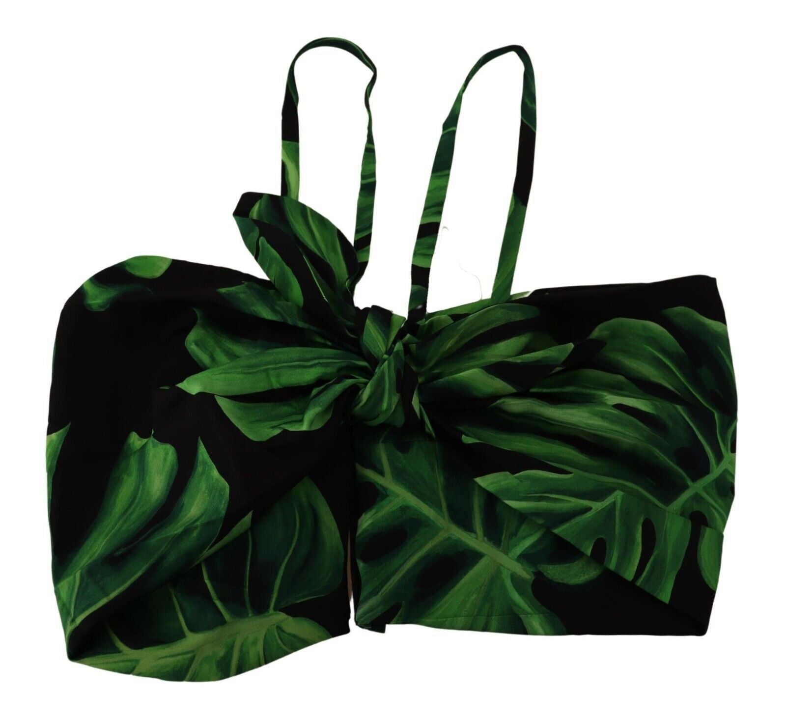 Dolce & Gabbana Black and Green Leaf Silk Halter Top-5