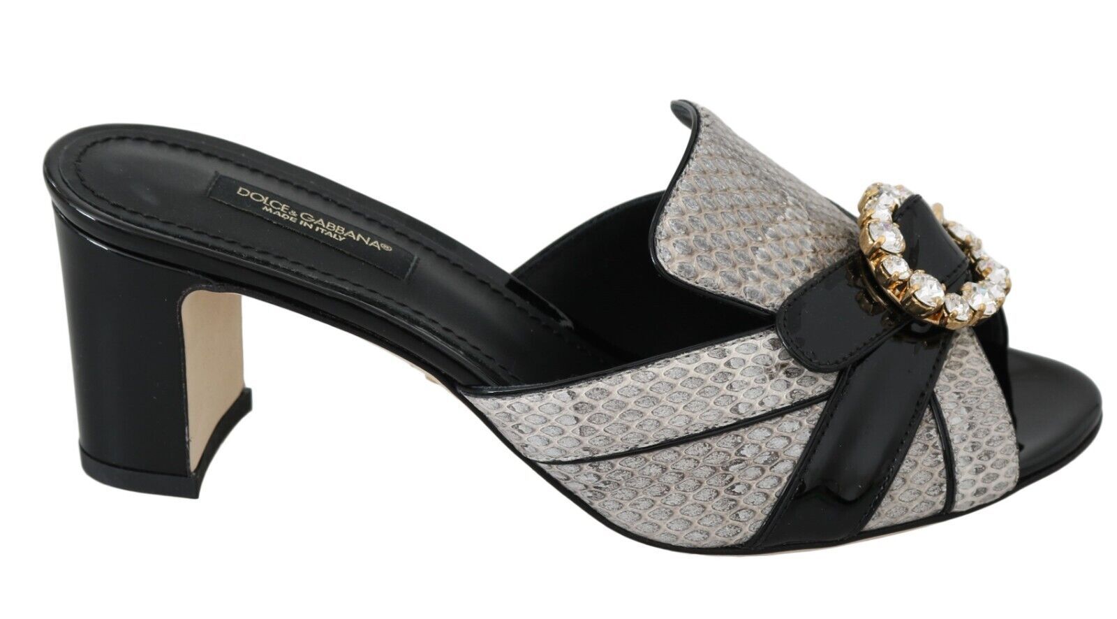 Dolce & Gabbana Black Grey Exotic Leather Crystal Sandals Shoes