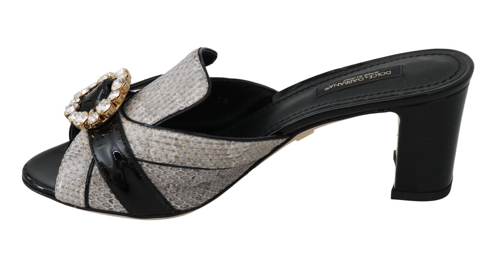 Dolce & Gabbana Black Grey Exotic Leather Crystal Sandals Shoes-2