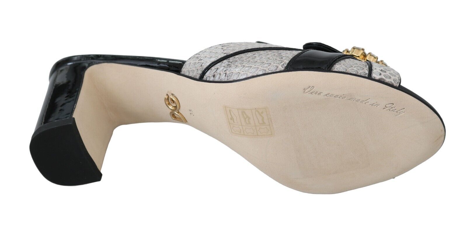 Dolce & Gabbana Black Grey Exotic Leather Crystal Sandals Shoes-3