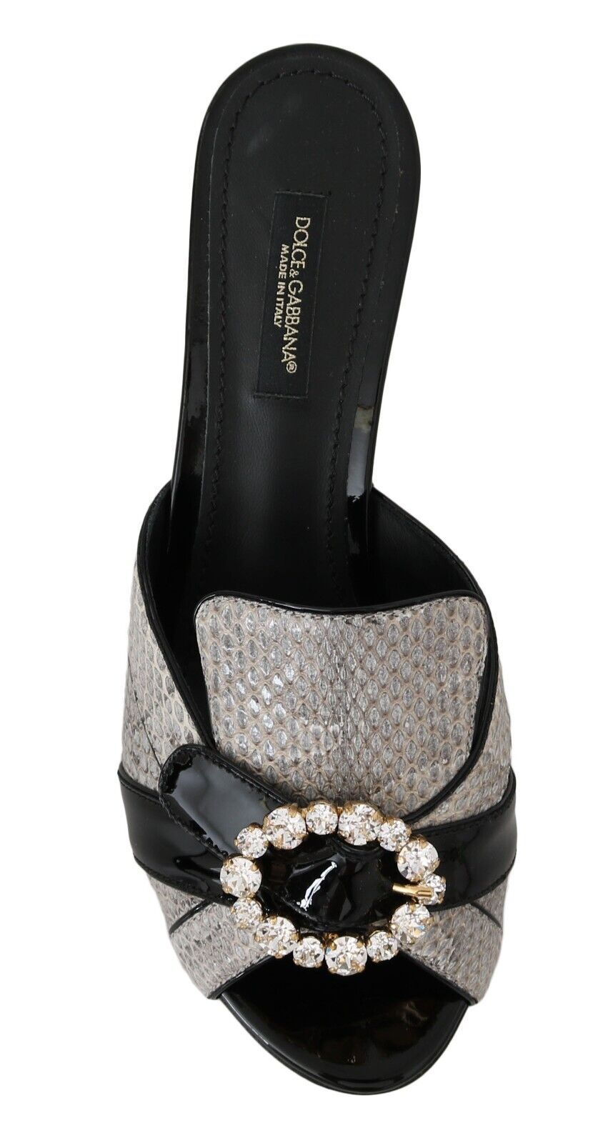 Dolce & Gabbana Black Grey Exotic Leather Crystal Sandals Shoes-4