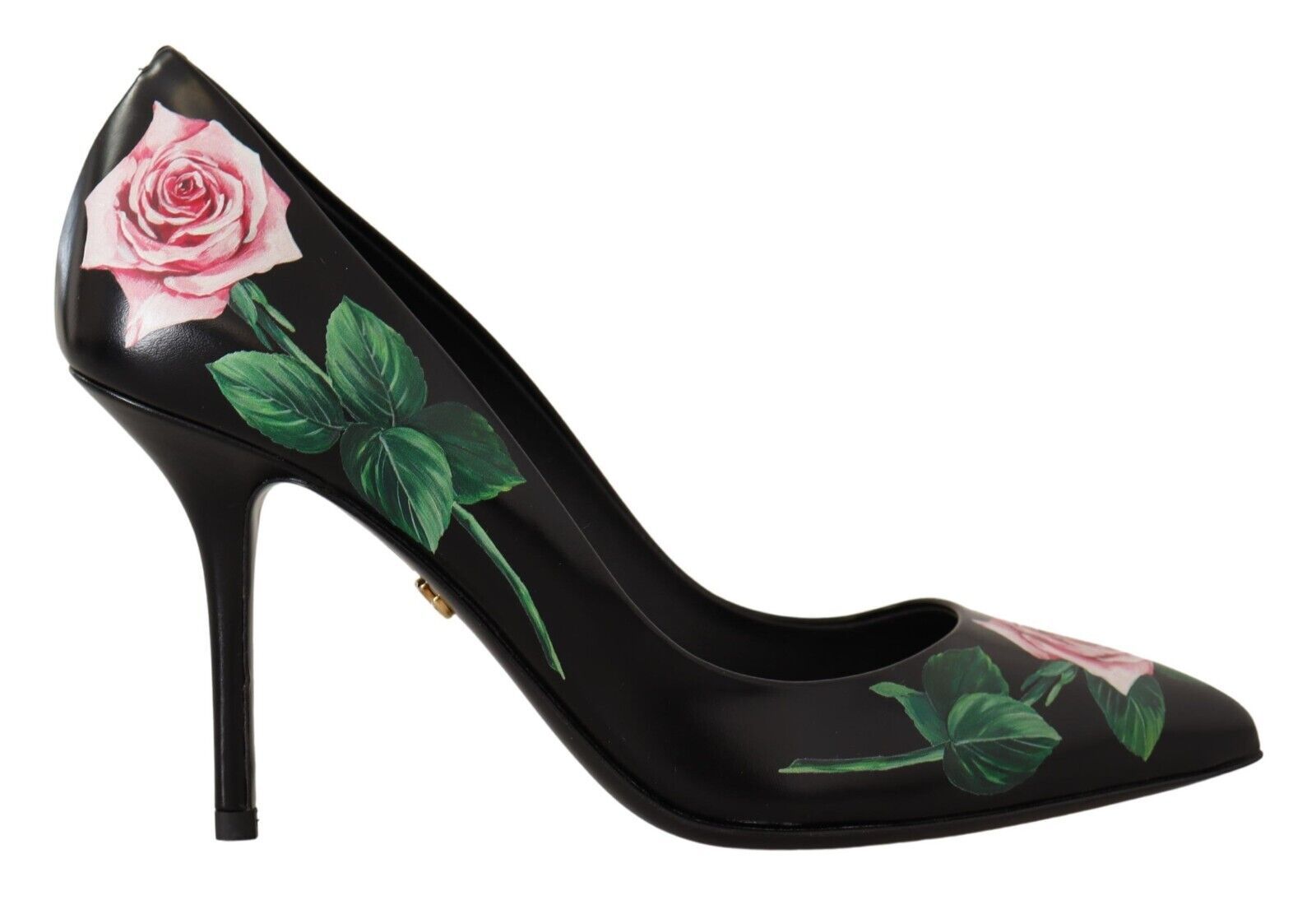 Dolce & Gabbana Black Leather Rose High Heels Pumps Shoes