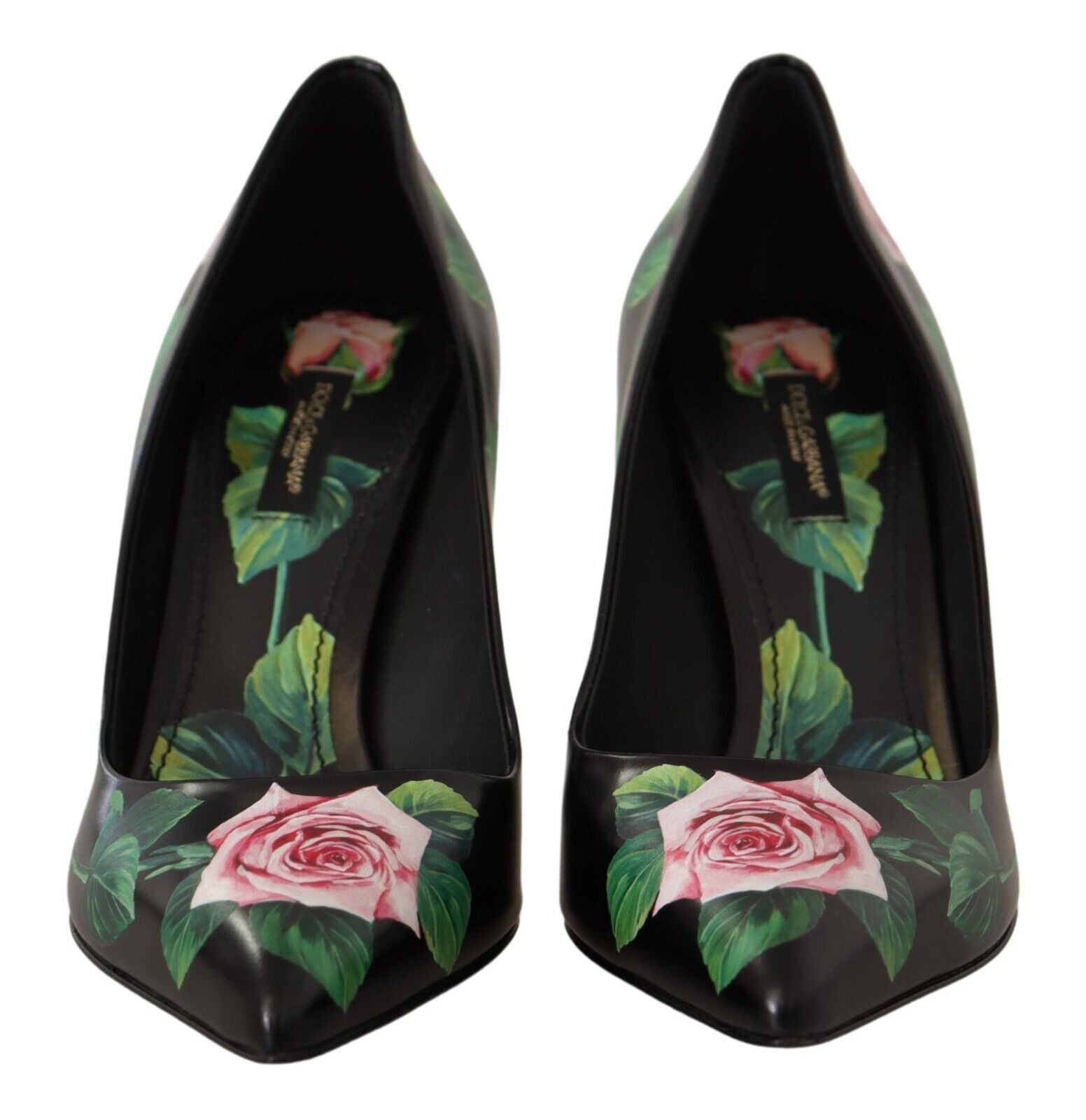 Dolce & Gabbana Black Leather Rose High Heels Pumps Shoes-2
