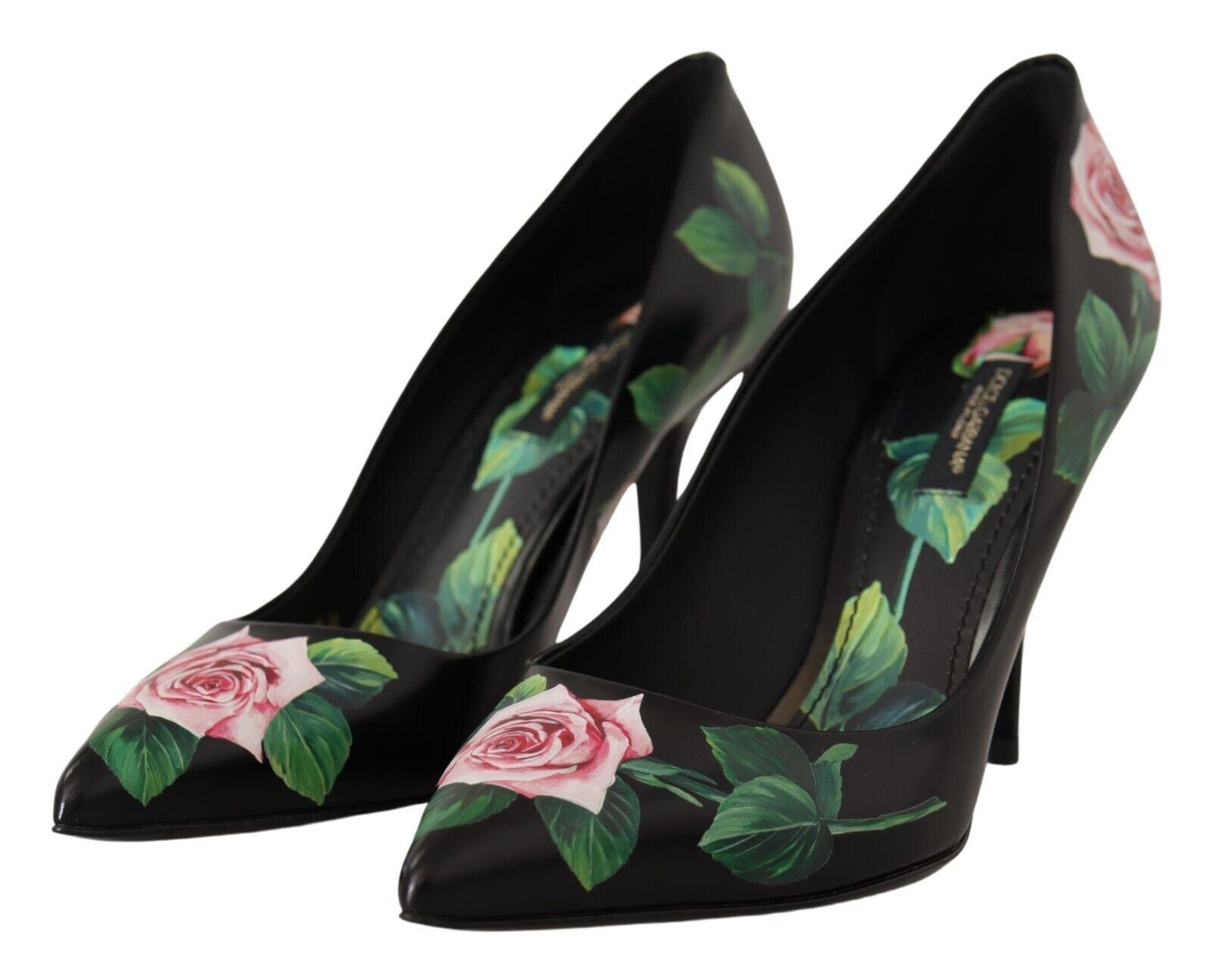 Dolce & Gabbana Black Leather Rose High Heels Pumps Shoes-3