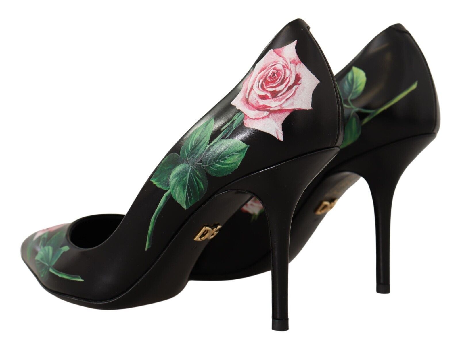 Dolce & Gabbana Black Leather Rose High Heels Pumps Shoes-4