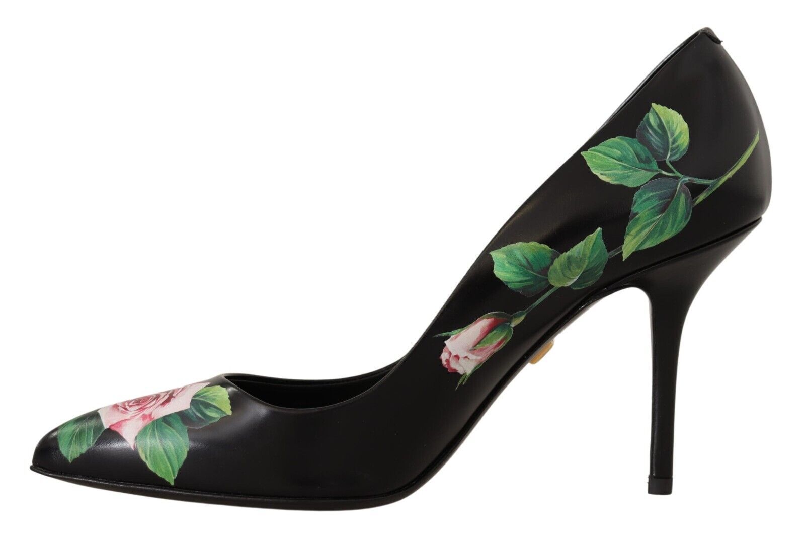 Dolce & Gabbana Black Leather Rose High Heels Pumps Shoes-5