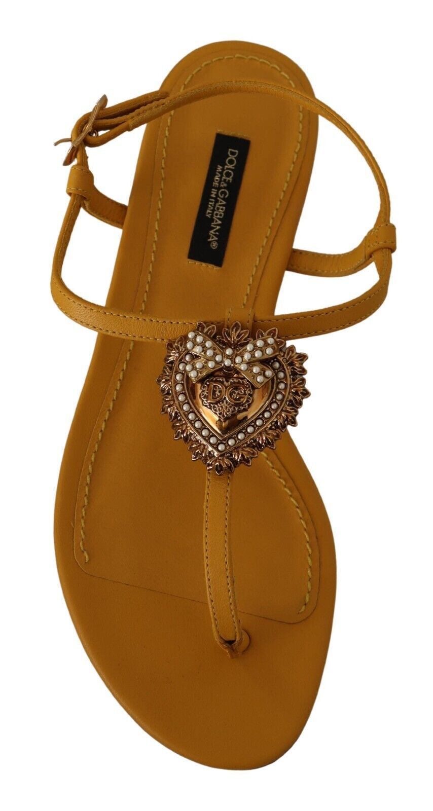 Dolce & Gabbana Mustard Leather Devotion Flats Sandals Shoes-2