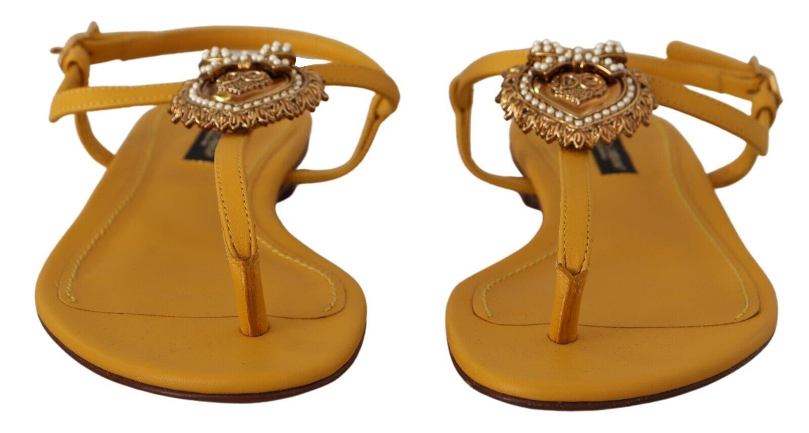 Dolce & Gabbana Mustard Leather Devotion Flats Sandals Shoes-3