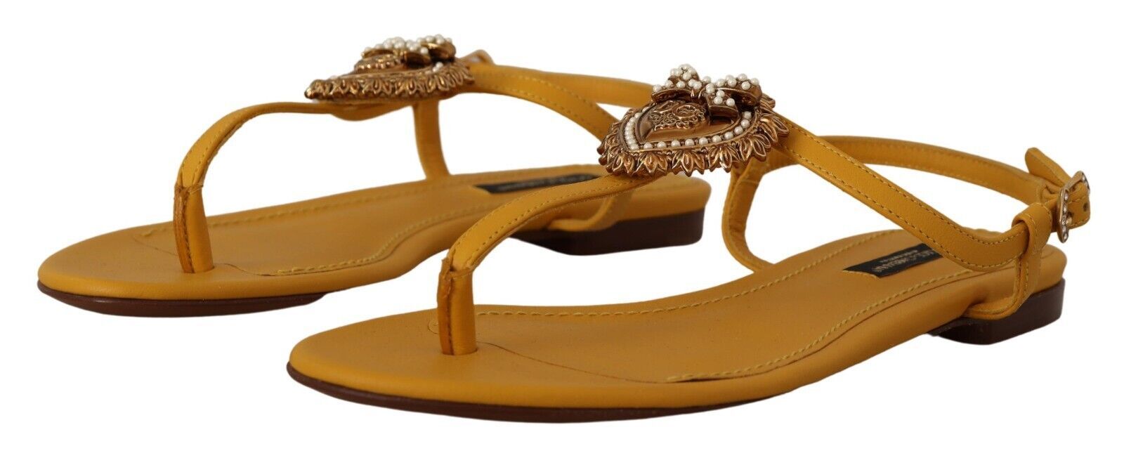 Dolce & Gabbana Mustard Leather Devotion Flats Sandals Shoes-4