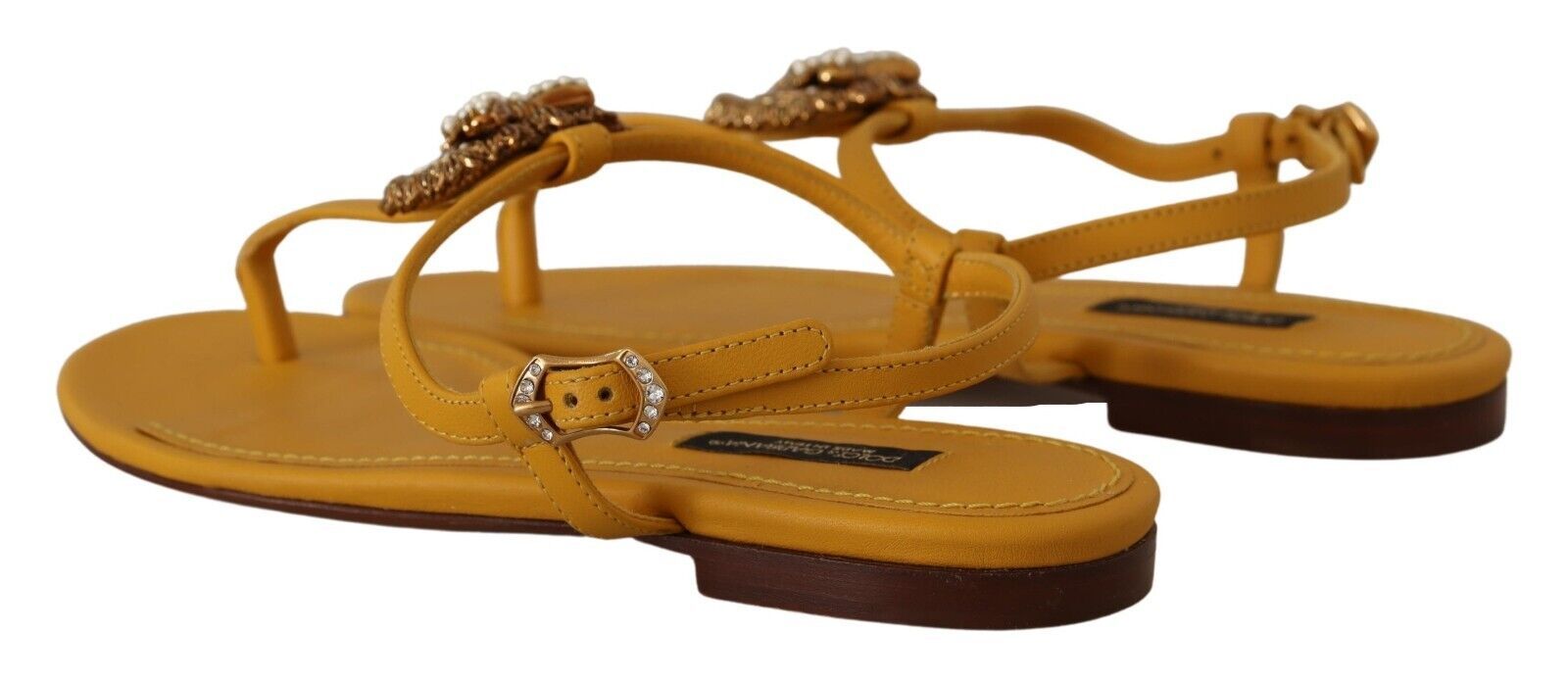 Dolce & Gabbana Mustard Leather Devotion Flats Sandals Shoes-5