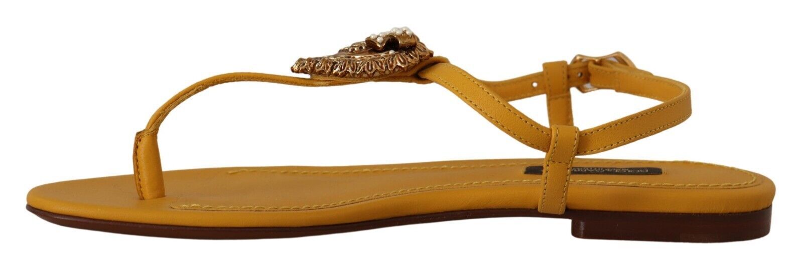Dolce & Gabbana Mustard Leather Devotion Flats Sandals Shoes-6