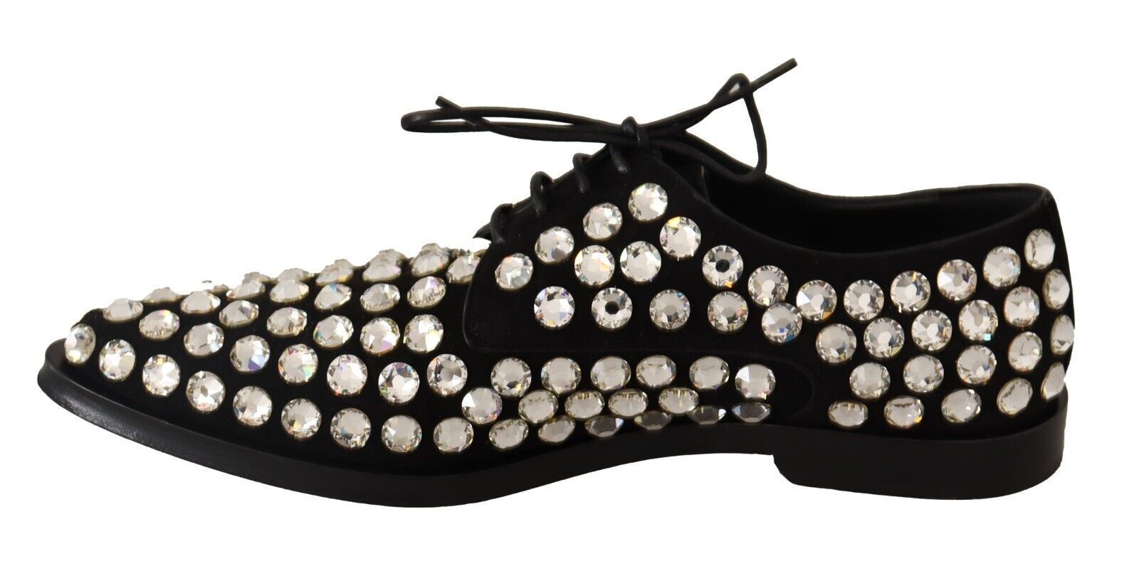 Dolce & Gabbana Black Leather Crystal Lace-Up Formal Shoes-2