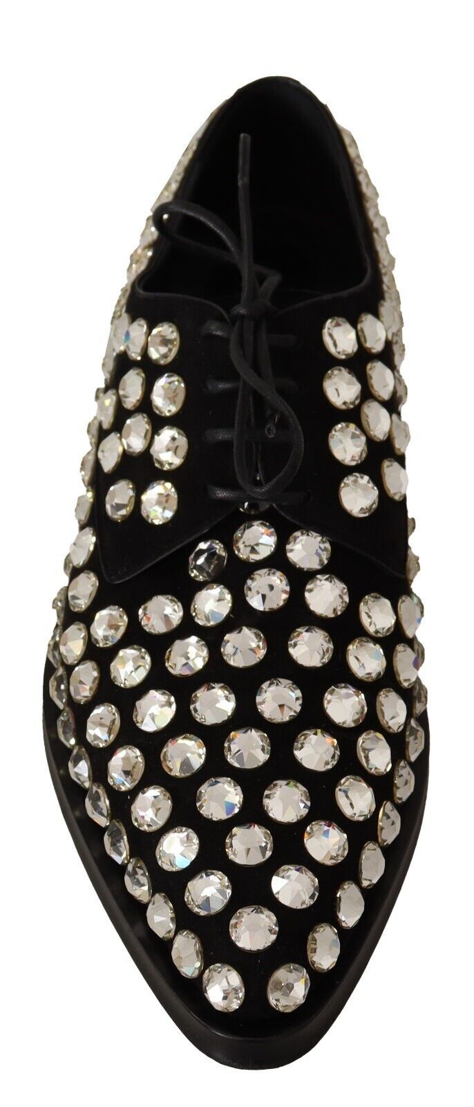 Dolce & Gabbana Black Leather Crystal Lace-Up Formal Shoes-4